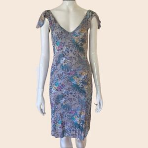 Free People Cool Gray Floral Fitted Bodycon Jersey Dress Size Medium